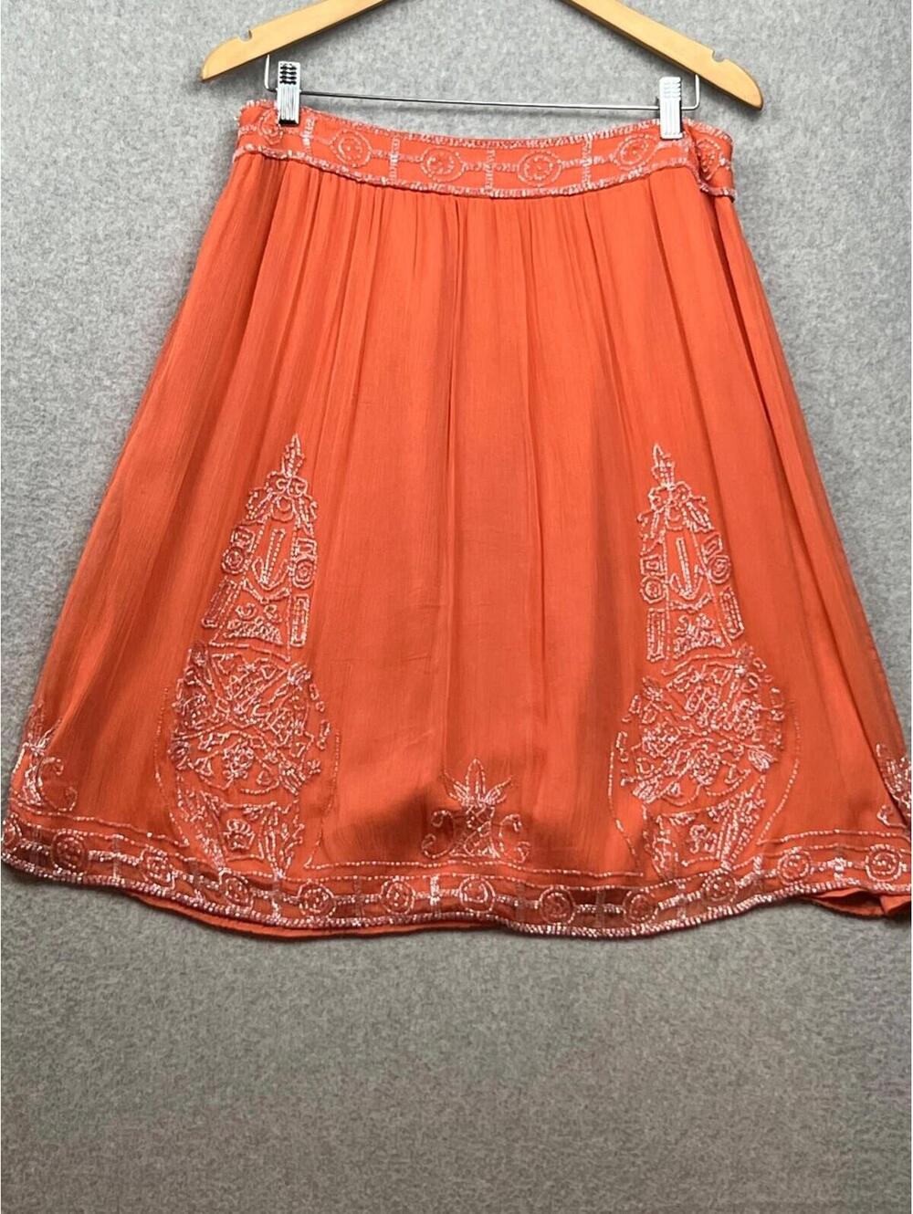 Walter Womens Chiffon Mini Skirt Size 12 Beaded Sheer Boho Chic Silk Embroidered - Picture 8 of 9